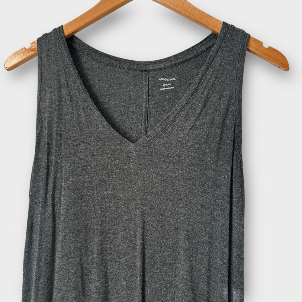 Daily Ritual Women’s Sleeveless Tank Dress Midi Black Grey Knit Size Extra Small - Picture 2 of 4